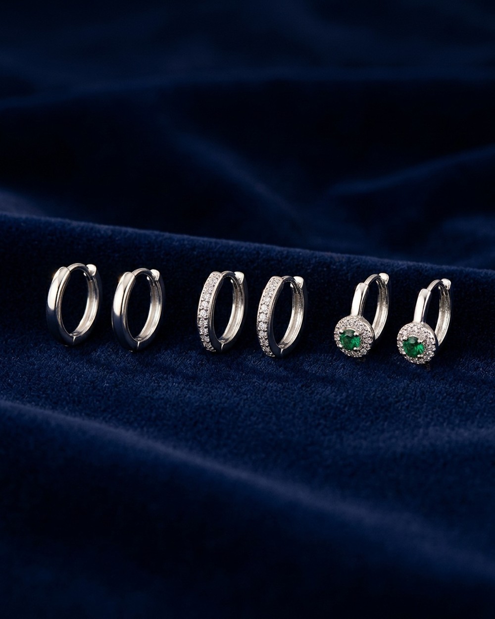 Silver Huggie Trio Set by Cherysh