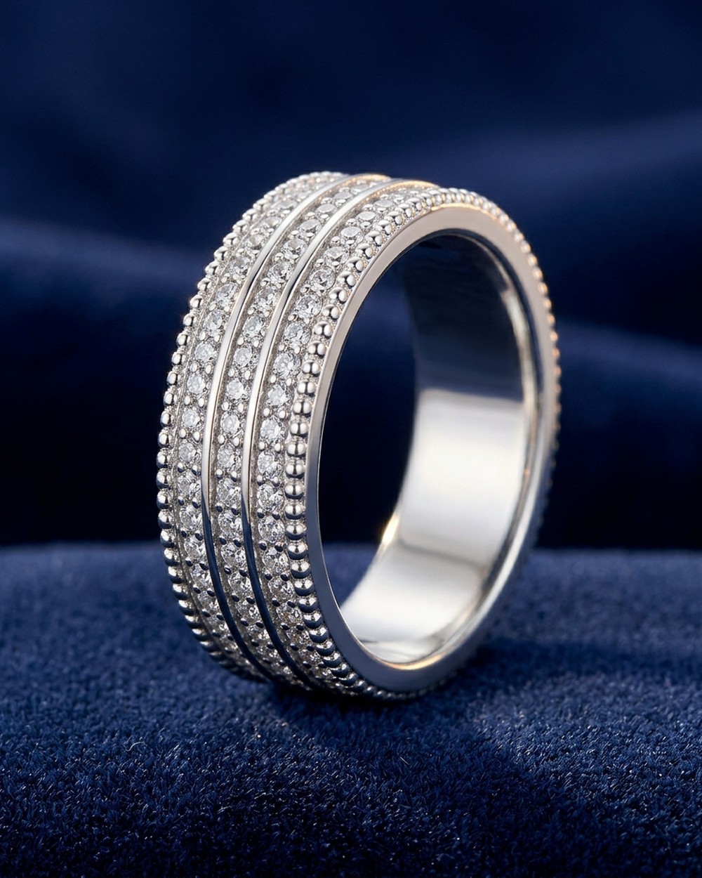 Silver Triple Crystal Band Ring by Cherysh
